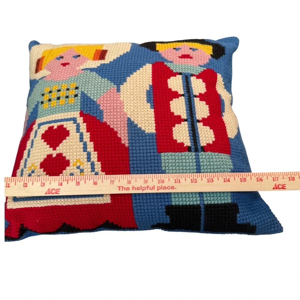 Handmade Needlepoint Folk Art Throw Pillow Dutch Couple Scandinavian 16